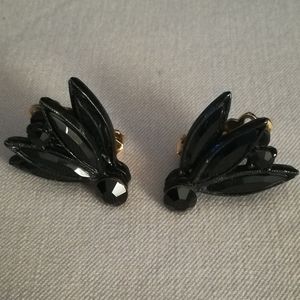 Vintage Jet Black Crystal Earrings